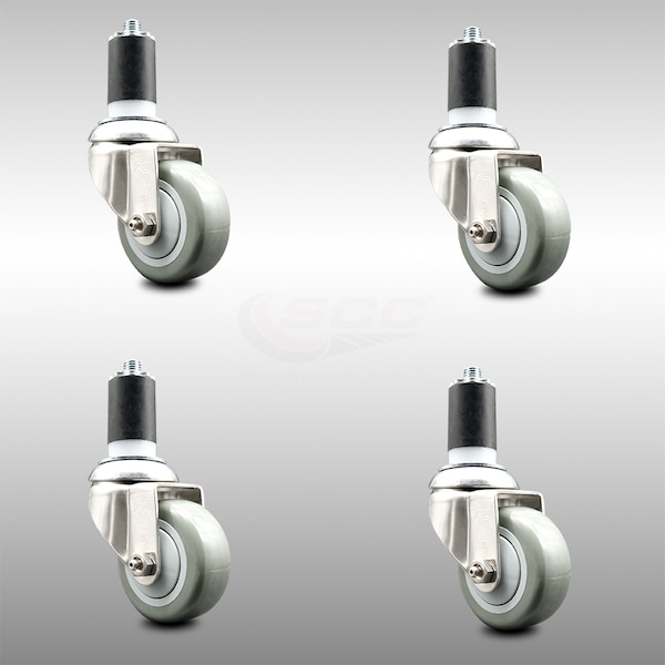 Service Caster 3 Inch 316SS Gray Polyurethane Swivel 1-1/2 Inch Expanding Stem Caster Set SCC SCC-SS316EX20S314-PPUB-112-4 - main